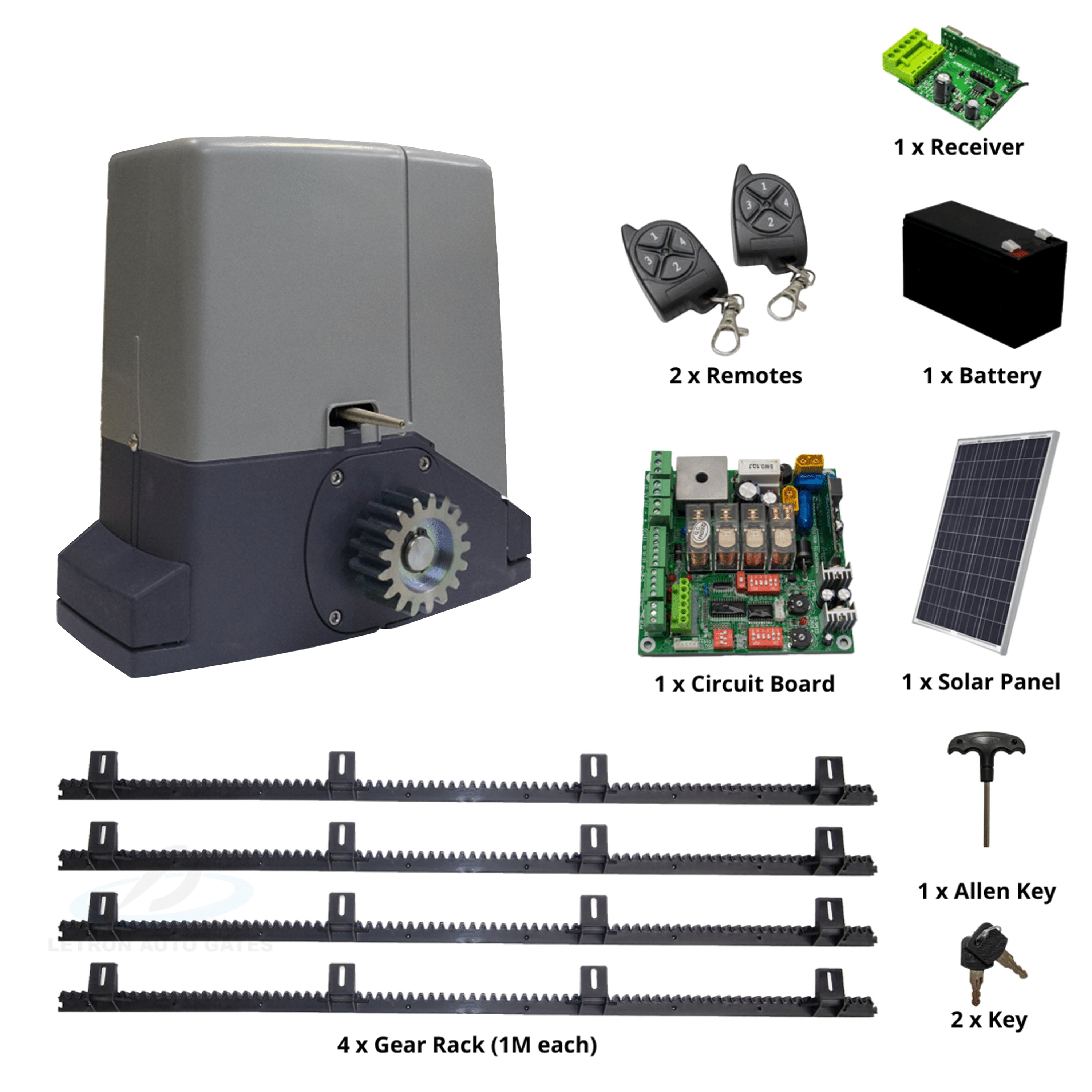 Letron SL3000S DIY Sliding Gate Motor Kit - Solar Powered | Remote Pro